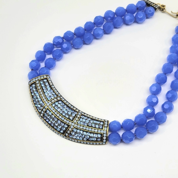 Heidi Daus Vintage Periwinkle Swarovski Crystal Art Deco Bib Statement Necklace - Picture 8 of 12